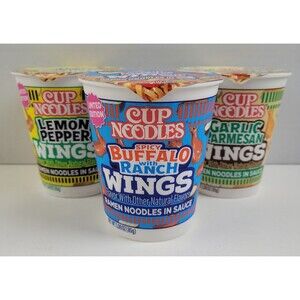 Nissin Cup Noodles Limited Edition "Wings" Lot Set of 3 (Buffalo, Garlic, Lemon)